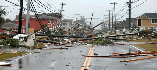 Damaged power lines in aftermath of severe storm   disruption in electrical infrastructure