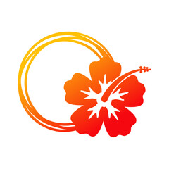 Logo vacaciones en Hawái. Marco circular con líneas con silueta de flor de hibisco © teracreonte