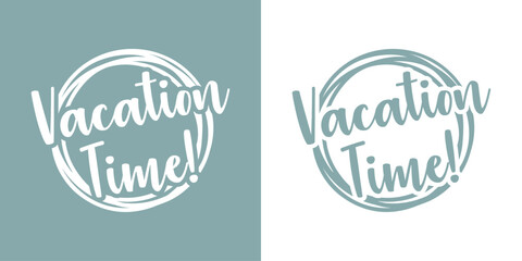 Logo vacaciones de verano. Marco circular con líneas con texto manuscrito Vacation Time © teracreonte