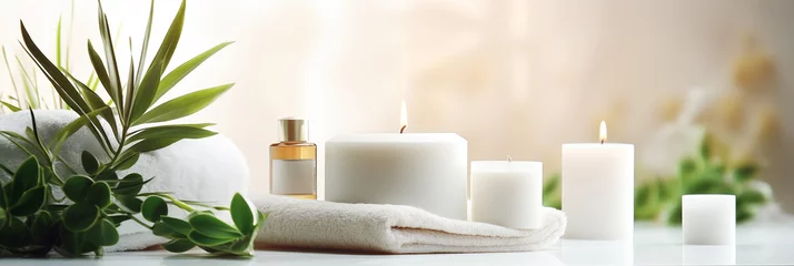 Papier Peint photo Lavable Salon de massage Spa salon accessories. Rest and relaxation. Skin care product package design.