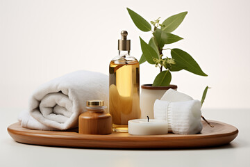 Fototapeta na wymiar Spa salon accessories. Rest and relaxation. Skin care product package design.