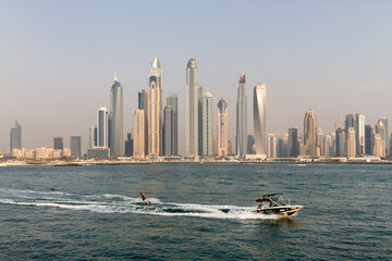 Dubai Marina in Dubai, UAE. View of the skyscrapers and the canal