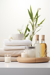 Fototapeta na wymiar Spa salon accessories. Rest and relaxation. Skin care product package design.