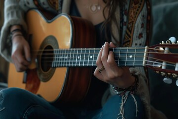 Obraz premium Melodic serenity: an acoustic session amidst rustic ambiance