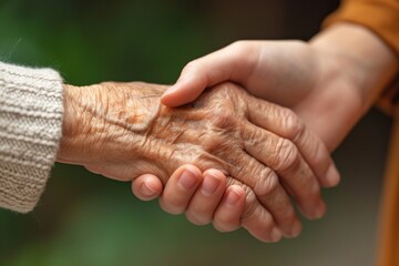 Compassionate Embrace: A Young Woman Holding an Elderly Hand