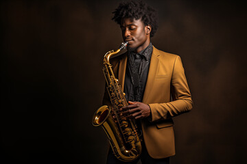 Fototapeta premium Young African American man playing the saxophone
