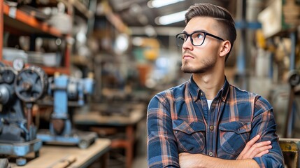 Confident male engineer with arms crossed in manufacturing plant   leadership concept