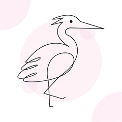 Obraz premium Heron single continuous one line out line vector art drawing and tattoo design on white background