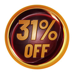 31% off isolated on transparent background in 3d rendering for discount, promotion, offer and sale concept