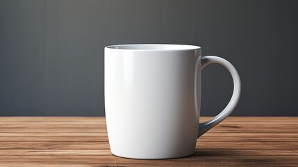 A mockup of a white coffee mug, White coffee to go cup on wooden table, mockup, Template with porcelain cup of tea for design of branding identity. Easy to change colour. Isolated from the background