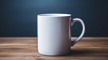Fototapeta premium A mockup of a white coffee mug, White coffee to go cup on wooden table, mockup, Template with porcelain cup of tea for design of branding identity. Easy to change colour. Isolated from the background