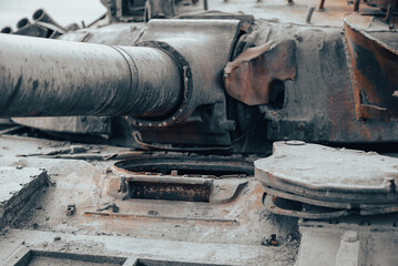 damaged military tank on a city street in Ukraine