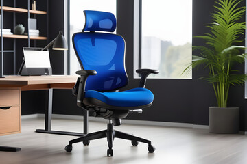 Blue Office Chair in Front of Desk