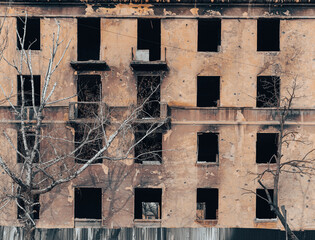 destroyed and burned houses in the city Russia Ukraine war