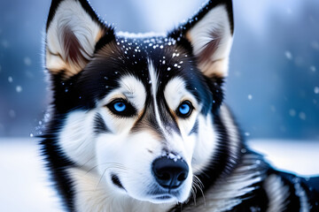 Obraz premium Majestic Black and White Husky Dog With Blue Eyes