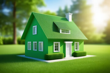 Small Green House on Lush Green Field