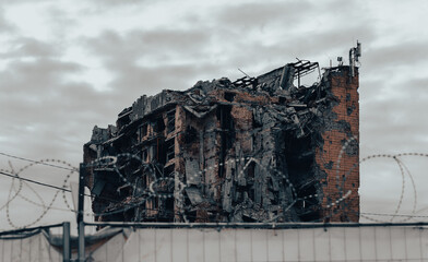 destroyed and burned houses in the city Russia Ukraine war