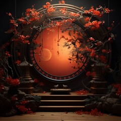 Obraz premium Ornate Stage Background with Japanese Elements