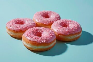 Pink Frosted Donuts with Sprinkles on Turquoise Background
