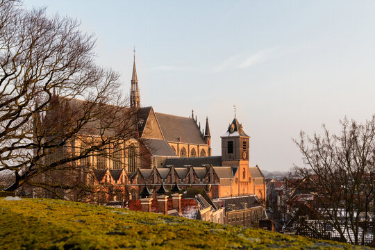 Leiden Netherlands, View on the Leiden from Burcht van Leiden, on Hooglandse church
