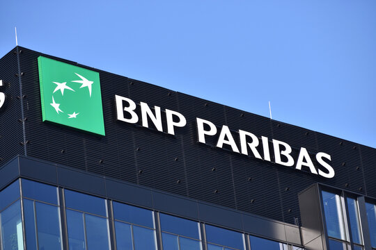 BNP Paribas bank office with signage, emblem, logo on the facade. WARSAW, POLAND - MARCH 13, 2022