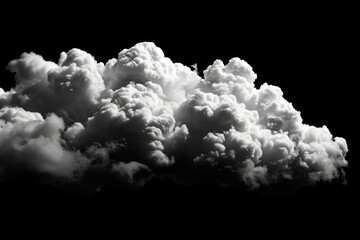 Puffy Cloud on Black Background. Detailed Isolated White Cumulus Element for Design - obrazy, fototapety, plakaty