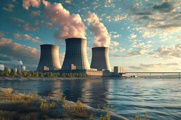 Digital Artwork of Nuclear Power Plant: Illustration of Power, Energy, and Sustainability in Technology