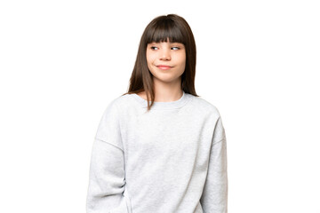 Little girl over isolated green chroma key background making doubts gesture looking side