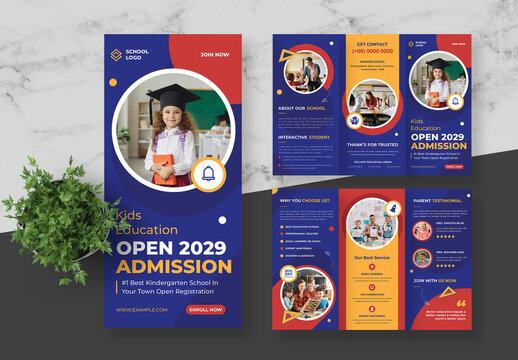 Blue And Red Elementary School Admission Trifold Brochure