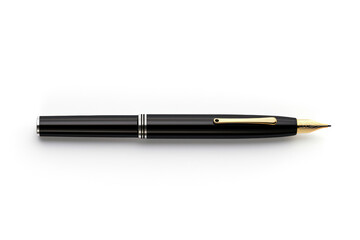 Shiny Metallic Pen on White Paper, Black Background: Elegant Tool for Business Communication and Education