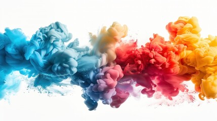 Obraz premium Colorful liquid ink splash abstract background. artistic rainbow splash collage mix flow drip. Fluid color wave yellow, red, orange, green, blue, purple, white. Vibrant motion header concept.