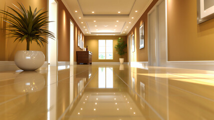 Obraz premium Modern Corridor, Architectural Elegance Captured in the Linear Perspective of a Contemporary Hallway