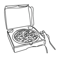 Pizza in a box in a line drawing style
