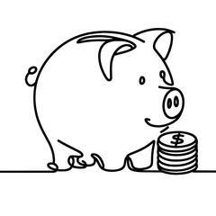 A piggy bank in a line drawing style