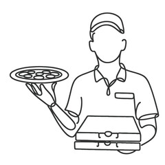 Pizza delivery man in a line drawing style