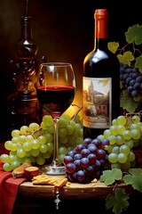 Still life with red wine and grapes. High resolution
