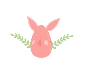 Easter egg with bunny ears and flowers isolated on white background. Painted holiday symbol. Vector flat illustration