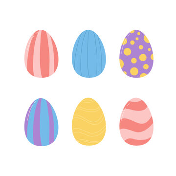 Easter eggs collection isolated on white background. Vector flat illustration