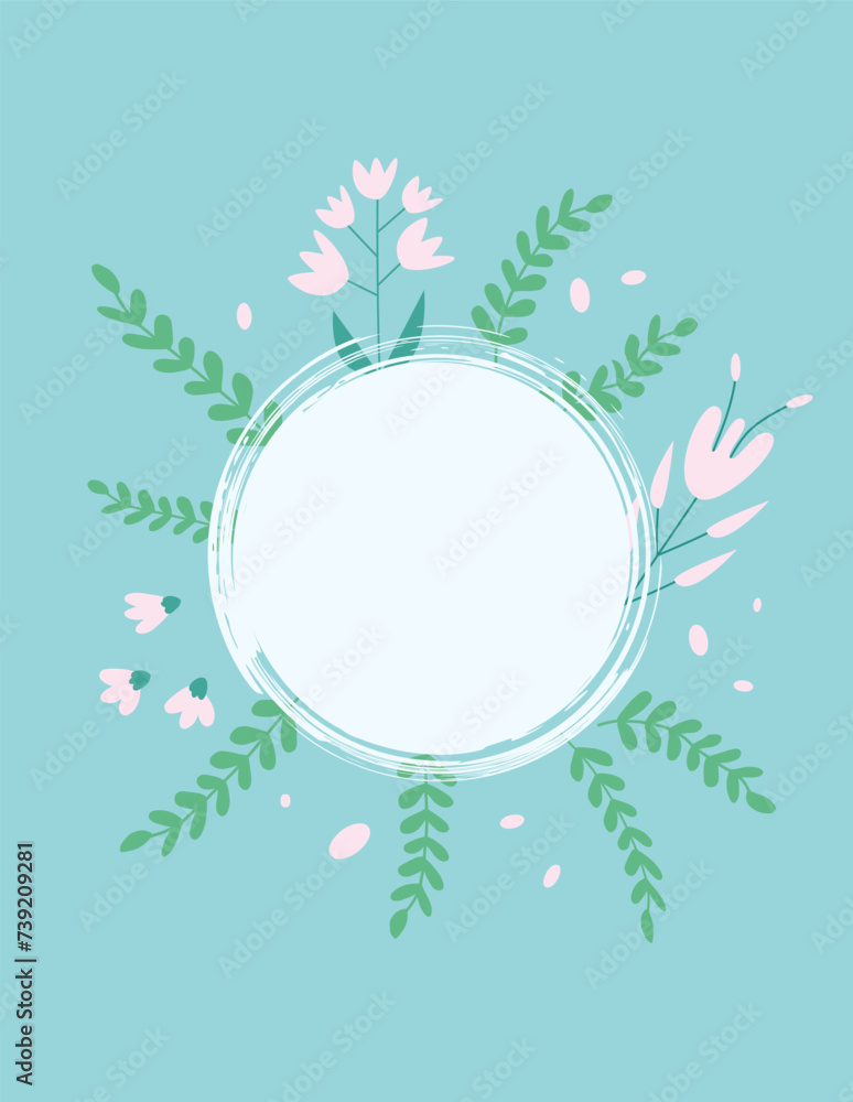 Poster summer background with round border and copy space. flower abstract banner template with frame. card