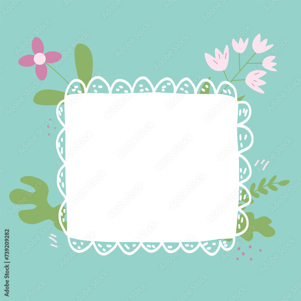 Poster spring background. flower abstract banner template with frame. card with decoration. vector simple i