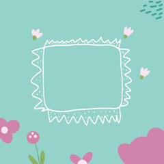 Abstract background. Flower banner template with frame. Floral card with decoration. Vector flat illustration