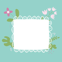 Spring background. Flower abstract banner template with frame. Card with decoration. Vector simple illustration