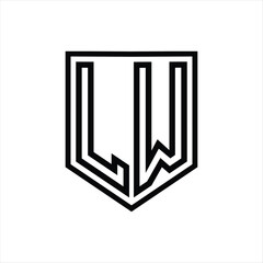 LW Letter Logo monogram shield geometric line inside shield isolated style design