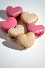 french dessert heart-shaped macaroons, appetizing dessert,heart-shaped French macaron cookies