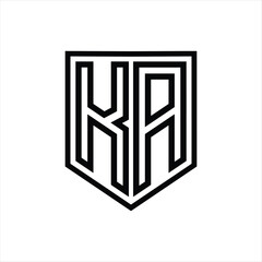 KA Letter Logo monogram shield geometric line inside shield isolated style design