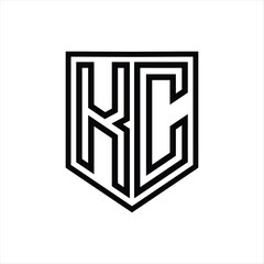 KC Letter Logo monogram shield geometric line inside shield isolated style design
