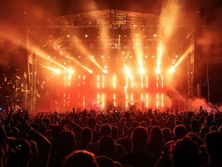Fototapeta na wymiar A photo of Open air concert, crowd partying stage lights live concert summer music festival 