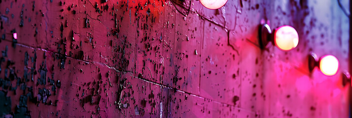 Bold black, red, and magenta hues punctuate the frame, creating a dynamic spray of color against a gritty backdrop