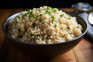 A bowl of garlic fried rice generative AI