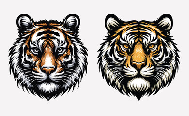 Naklejka premium An illustration featuring the tiger's face against a white backdrop. The drawing is clear and simple,